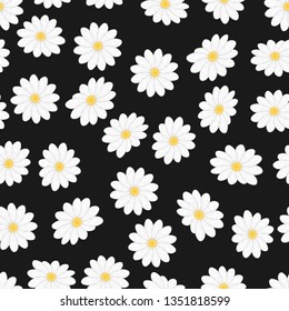 Seamless pattern with daisy flower. White daisies floral cartoon flat style repeat pattern. Great for any surface design, textile, fabric, spring background, kids wrapping.