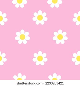 Seamless Pattern Daisy flower. White chamomile camomile icon. Cute plant collection. Growing concept. Wrapping paper textile template. Pink background. Vector illustration