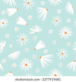 Seamless pattern with daisy flowers, Beautiful summer wallpaper