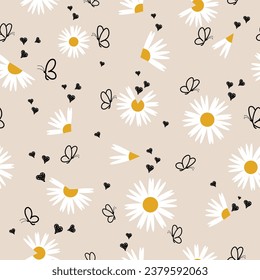 Seamless pattern with daisy flowers, Beautiful summer wallpaper
