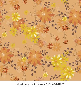 Seamless Pattern with Daisy Flowers. Bright Texture for Print, Textile, Linen, Cloth. Pretty Pattern for Wrapping Paper. Vector Wild Flowers. Endless Texture. Colorful Rapport in Retro Style.