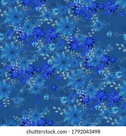 Seamless Pattern with Daisy Flowers. Bright Texture for Print, Textile, Linen, Cloth. Pretty Pattern for Wrapping Paper. Vector Wild Flowers. Endless Texture. Colorful Rapport in Retro Style.