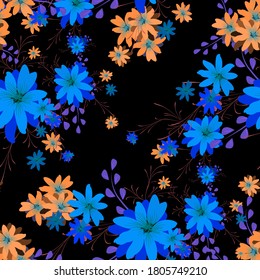 Patrón sin foco con flores de margarita. Textura brillante para impresión, textil, de lino, de tela. Patrón bonito para envolver papel. Flores salvajes vectoriales. Textura sin fin. Un reportaje colorido al estilo retro.