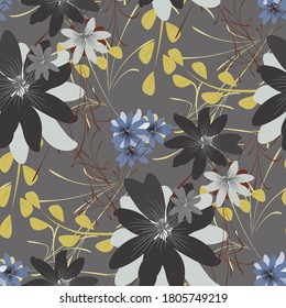 Seamless Pattern with Daisy Flowers. Bright Texture for Print, Textile, Linen, Cloth. Pretty Pattern for Wrapping Paper. Vector Wild Flowers. Endless Texture. Colorful Rapport in Retro Style.