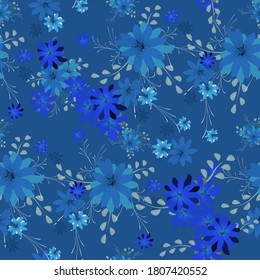 Seamless Pattern with Daisy Flowers. Bright Texture for Print, Textile, Linen, Cloth. Pretty Pattern for Wrapping Paper. Vector Wild Flowers. Endless Texture. Colorful Rapport in Retro Style.
