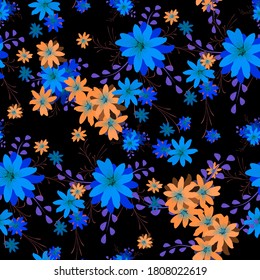 Patrón sin foco con flores de margarita. Textura brillante para impresión, textil, de lino, de tela. Patrón bonito para envolver papel. Flores salvajes vectoriales. Textura sin fin. Un reportaje colorido al estilo retro.