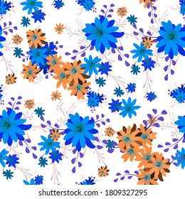Seamless Pattern with Daisy Flowers. Bright Texture for Print, Textile, Linen, Cloth. Pretty Pattern for Wrapping Paper. Vector Wild Flowers. Endless Texture. Colorful Rapport in Retro Style.