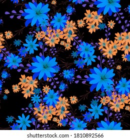 Patrón sin foco con flores de margarita. Textura brillante para impresión, textil, de lino, de tela. Patrón bonito para envolver papel. Flores salvajes vectoriales. Textura sin fin. Un reportaje colorido al estilo retro.