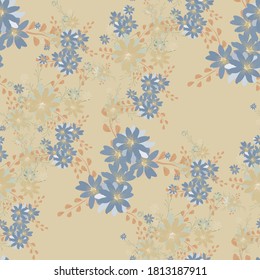 Seamless Pattern with Daisy Flowers. Bright Texture for Print, Textile, Linen, Cloth. Pretty Pattern for Wrapping Paper. Vector Wild Flowers. Endless Texture. Colorful Rapport in Retro Style.
