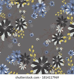 Seamless Pattern with Daisy Flowers. Bright Texture for Print, Textile, Linen, Cloth. Pretty Pattern for Wrapping Paper. Vector Wild Flowers. Endless Texture. Colorful Rapport in Retro Style.