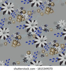Seamless Pattern with Daisy Flowers. Bright Texture for Print, Textile, Linen, Cloth. Pretty Pattern for Wrapping Paper. Vector Wild Flowers. Endless Texture. Colorful Rapport in Retro Style.