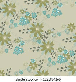 Seamless Pattern with Daisy Flowers. Bright Texture for Print, Textile, Linen, Cloth. Pretty Pattern for Wrapping Paper. Vector Wild Flowers. Endless Texture. Colorful Rapport in Retro Style.