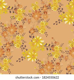 Seamless Pattern with Daisy Flowers. Bright Texture for Print, Textile, Linen, Cloth. Pretty Pattern for Wrapping Paper. Vector Wild Flowers. Endless Texture. Colorful Rapport in Retro Style.