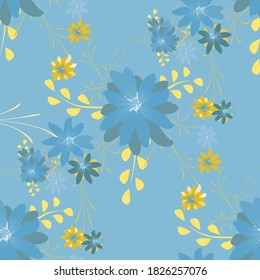 Seamless Pattern with Daisy Flowers. Bright Texture for Print, Textile, Linen, Cloth. Pretty Pattern for Wrapping Paper. Vector Wild Flowers. Endless Texture. Colorful Rapport in Retro Style.