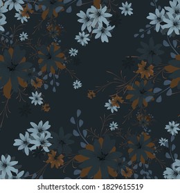 Seamless Pattern with Daisy Flowers. Bright Texture for Print, Textile, Linen, Cloth. Pretty Pattern for Wrapping Paper. Vector Wild Flowers. Endless Texture. Colorful Rapport in Retro Style.