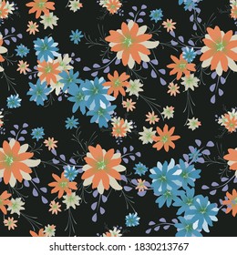 Nahtloses Muster mit duftenden Blumen. Helle Textur für Druck, Textilien, Leinen, Tuch. Hübsches Muster für Papierfräsen. Vektor-Wildblumen. Endlose Textur. Farbenfrohe Berichterstattung im Retro-Stil.