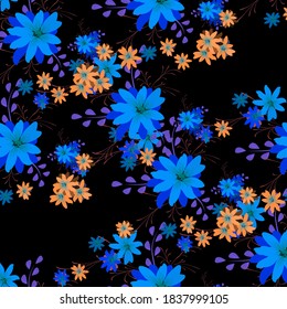 Seamless Pattern with Daisy Flowers. Bright Texture for Print, Textile, Linen, Cloth. Pretty Pattern for Wrapping Paper. Vector Wild Flowers. Endless Texture. Colorful Rapport in Retro Style.