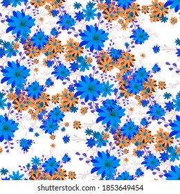 Patrón sin foco con flores de margarita. Textura brillante para impresión, textil, de lino, de tela. Patrón bonito para envolver papel. Flores salvajes vectoriales. Textura sin fin. Un reportaje colorido al estilo retro.