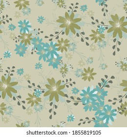 Seamless Pattern with Daisy Flowers. Bright Texture for Print, Textile, Linen, Cloth. Pretty Pattern for Wrapping Paper. Vector Wild Flowers. Endless Texture. Colorful Rapport in Retro Style.