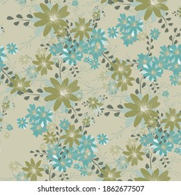 Seamless Pattern with Daisy Flowers. Bright Texture for Print, Textile, Linen, Cloth. Pretty Pattern for Wrapping Paper. Vector Wild Flowers. Endless Texture. Colorful Rapport in Retro Style.