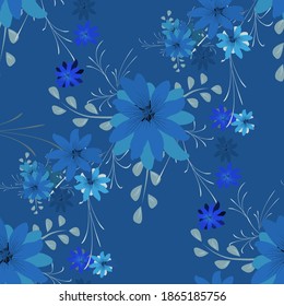Seamless Pattern with Daisy Flowers. Bright Texture for Print, Textile, Linen, Cloth. Pretty Pattern for Wrapping Paper. Vector Wild Flowers. Endless Texture. Colorful Rapport in Retro Style.