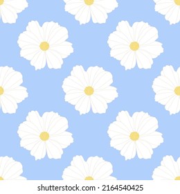 Seamless pattern with daisy flowers. Hand drawn vector illustration. Flat color design.
