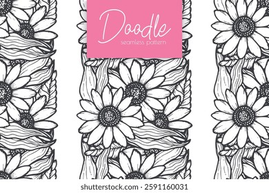 Seamless pattern with daisy flowers. Hand drawn vector illustration.