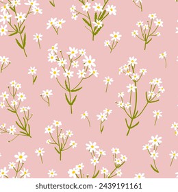 Seamless pattern with daisy flowers on pink background