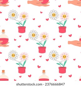 Marea sin foco en olla, flor, con corazones, bebé lindo