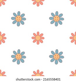 Seamless pattern with daisy. Vector illustration. Cute positive floral wallpaper.