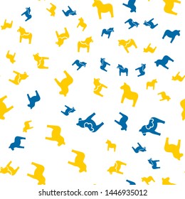 Seamless pattern with Dala horse in Swedish flag colors, simple design vector illustration