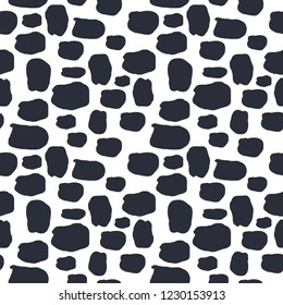 Seamless pattern dalmatian dog and cow skin in black and white background. Animal fur skin texture pattern. Camouflage background wallpaper. Fabric and textile print