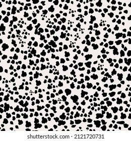 Seamless  pattern dalmatian fur animal print.Animal skin template. Random bovine or cow spots hand drawn design.