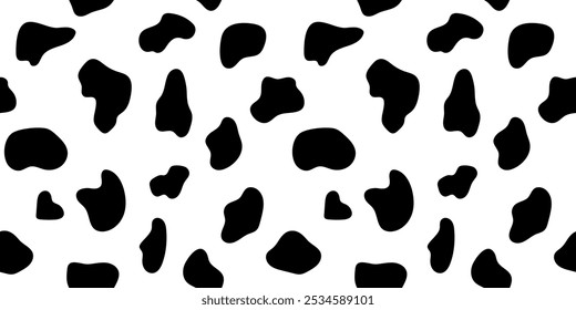 Seamless pattern with dalmatian print. Wild animal texture background, cow backdrop for textile, wrapping paper, fabric, cover, wallpaper, print design. Vector