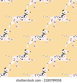 seamless pattern dalmatians on yellow background