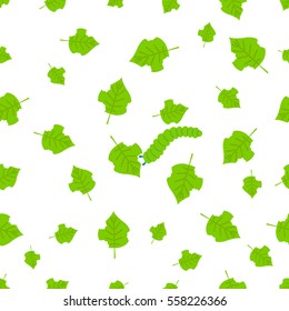Seamless pattern of damaged leaves and a slug on white background. Parasitic beetle concept. Perfect for exterminator service companies. Vector illustration. 

