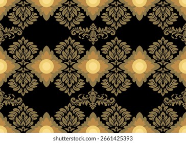 seamless pattern damash gold crown on black background