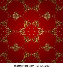 Seamless pattern. Damask background. Golden element on red background. Gold red floral ornament in baroque style. Golden floral wallpaper.