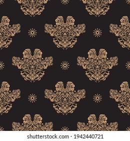 Patrón sin soldadura con elemento damasco. Bien para prendas de vestir, textiles, fondos e impresiones. Vector