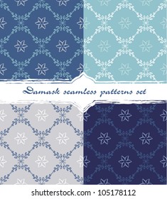 Seamless pattern Damask floral blue set