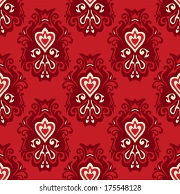 Seamless pattern damask floral red vector