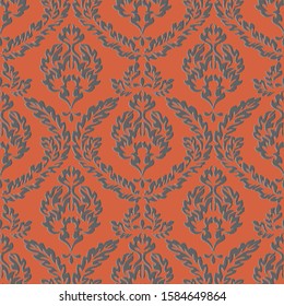 Seamless pattern. Damask vintage Wallpaper on orange background in vector graphics.