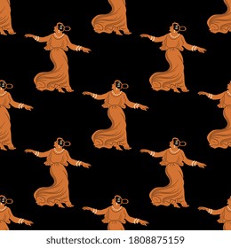 Seamless pattern with dancing ancient Greek women. Vase painting style.