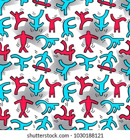 Seamless pattern with dancing figures, different figures of dance