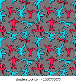 Seamless pattern with dancing figures, different figures of dance