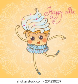 seamless pattern with dancing fun cupcake. can be used for fabrics, wallpapers, scrap-booking, etc. 