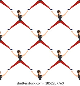 Seamless pattern with dancing girls on a white background. Cheerful dance entertainment in a flat style. Relaxed happy woman. Stock vector illustration for design, decor, fabric, wallpaper