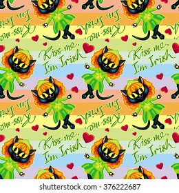 Seamless pattern with dancing Irish cat