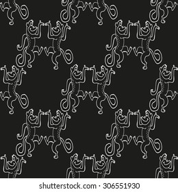 Seamless pattern with dancing monkeys,