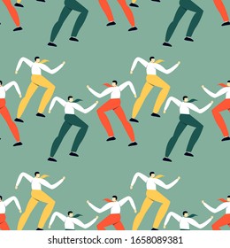 Seamless pattern with dancing office workers. Modern simple design of human's silhouette.